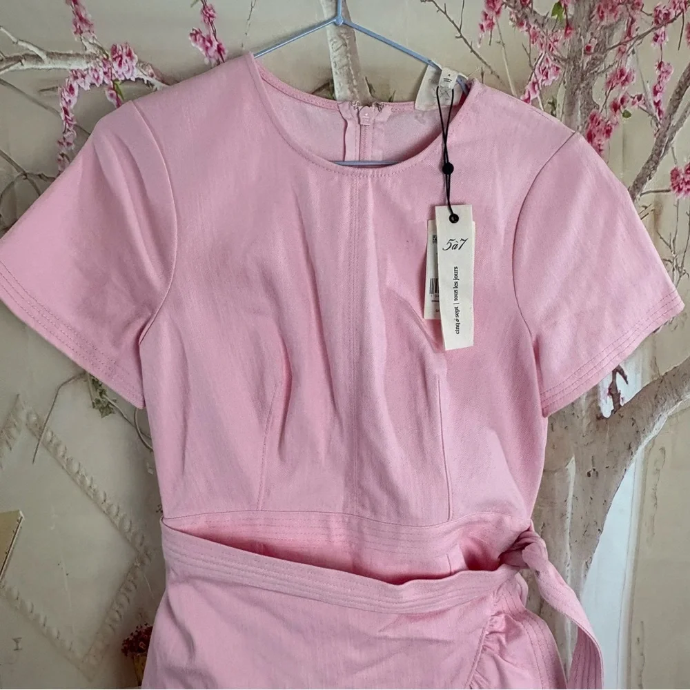 NEW Cinq a Sept Blush Pink Denim Jodi Wrap Mini Dress - Picture 3 of 12